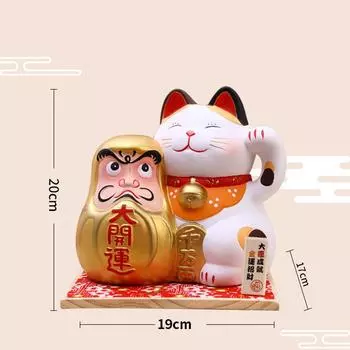 7,8-дюймовая расписанная вручную керамическая золотая дарума манеки-нэко кошка удачи коллективное украшение для кошек удачи с деревянной доской золотой