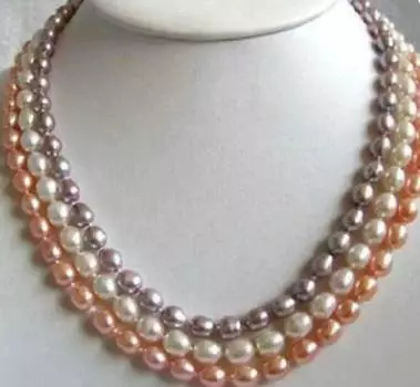 7-8 мм 3-рядное многоцветное ожерелье из натуральной розовой, белой, фиолетовой жемчужной застежки