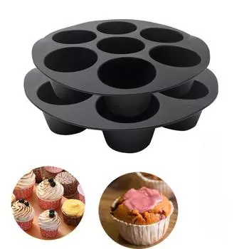 7/8in Cake Cup Air Fryer 7 Cups Muffin Silicone Mold Round Nonstick Cupcake Pan For Microwave Oven Air Fryer Accessrioes 10389