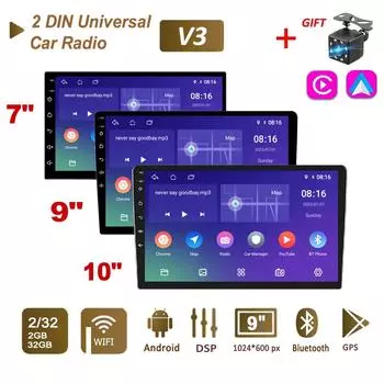 7/9/10 дюймов 2 Din Android автомобильное радио мультимедийный видеоплеер универсальное стерео радио GPS для Volkswagen Nissan Hyundai Kia Toyota 7Inch чёрный