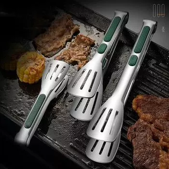 7/9/12inch 304 Stainless Steel Food Clip BBQ Grill Steak Food Clip Silicone Non-slip Handle Bread Tong Party Kitchen Accessories
