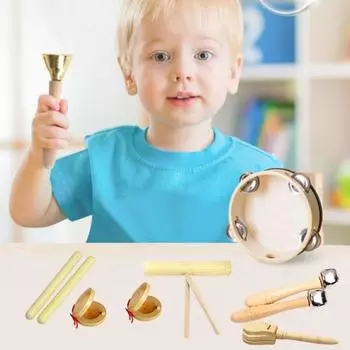 7/9/13 шт./набор детских музыкальных инструментов, деревянные маракасы, кастаньеты, кларнет, тамбурин, треугольник, для малышей, мальчиков и девочек, образовательные 7pcs