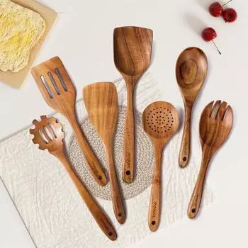 7/9 шт. деревянная ложка для готовки, набор ложек для готовки, деревянная посуда для готовки, натуральный тик, набор кухонных принадлежностей, хорошие кухонные принадлежности, подарок