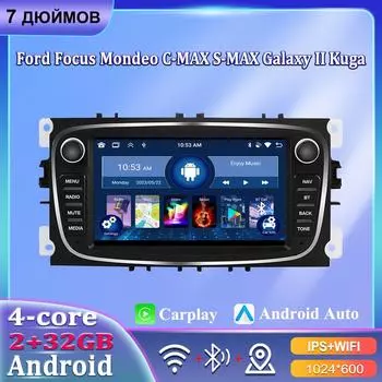 7 автомобильный радиоприемник Android Carplay для Ford Focus Mondeo C-MAX S-MAX Galaxy II Kuga автомобильный мультимедийный плеер Autoradio 2+32 ГБ 1+32GB чёрный