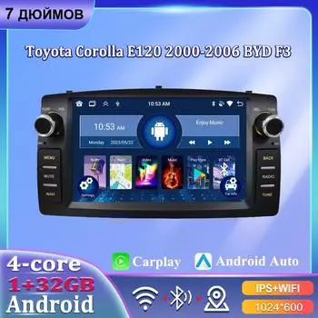 7 автомобильный радиоприемник Android Carplay для Toyota Corolla E120 2000-2006 BYD F3 автомобильный мультимедийный плеер Autoradio 1+32 ГБ чёрный