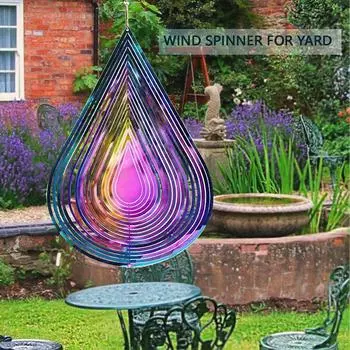 7-цветная 3D-музыка из нержавеющей стали - вращающееся садовое украшение в виде капли воды 39cm height * 20cm diameter foam package