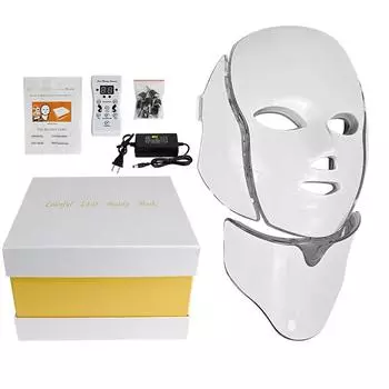 7-цветная светодиодная маска для фототерапии - для лица и шеи - Отбеливание, против акне, сужение пор белый