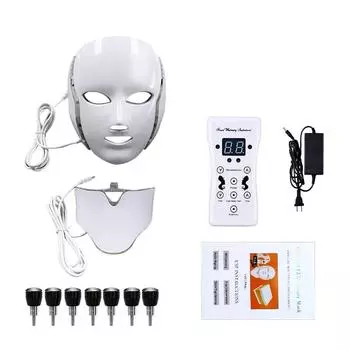 7-цветная светодиодная маска для красоты лица - Световой фотонный прибор для ухода за кожей с поддержкой шеи белый