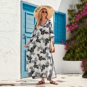 7-цветное платье большого размера с V-образным вырезом, пляжная блузка, свободное платье для отпуска, блузка-бикини 3897 one size