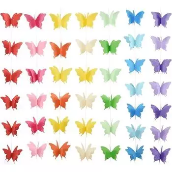 7 цветов 2 метра гирлянда из бумаги с бабочками для вечеринки, 3D баннер с бабочками, подвесное украшение для свадьбы, детского душа, дня рождения разноцветный