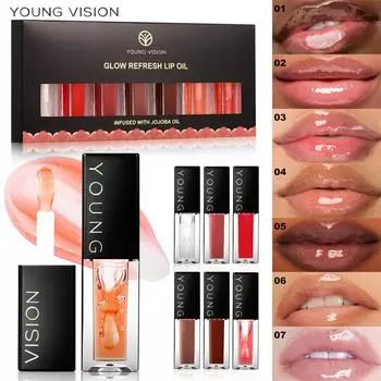 7 цветов Mirror Lip Oil Set Beep Lip Liquid Lipstick Увлажняющий и увлажняющий блеск для губ Pearl Hydrating Nude Lip Gloss