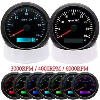 7 цветов подсветки 85 мм цифровой тахометр 3000/4000/6000 об/мин для морского мотоцикла автомобиля лодки тахометр с ЖК-счетчиком моточасов
