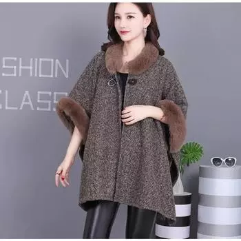 7 цветов пончо из искусственного меха кролика рекса, женский свободный кардиган, зимняя теплая толстая верхняя одежда с рукавами «летучая мышь», длинная шаль, плащ, плюшевое пальто One Size чёрный