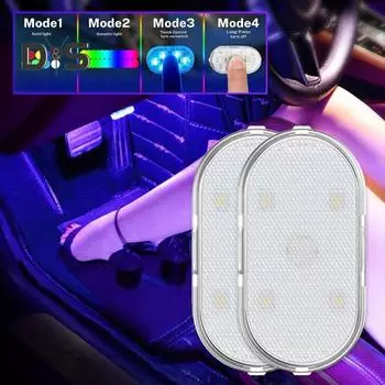 7 цветов RGB автомобильный окружающий свет пробивая бесплатный самоклеящийся магнитный всасывающий сенсорный переключатель USB перезаряжаемый автомобильный свет разноцветный