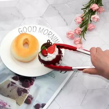 7 дюймов / 9 дюймов 12 дюймов силиконовый пищевой зажим толстая нержавеющая сталь нескользящая ручка пищевой зажим зажим для барбекю зажим для хлеба