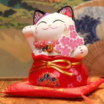 7-дюймовая керамическая фигурка удачи, кота, влюбленной пары, подарок, сувениры, фигурка, персиковые цветы, монетница, копилка, украшение