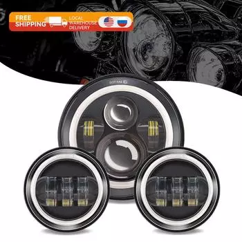 7-дюймовая круглая светодиодная фара для мотоцикла с 4,5-дюймовыми противотуманными фарами ближнего света, монтажное кольцо для Harley Touring Road King Ultra Classic