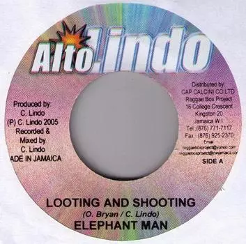 7-дюймовая пластинка ELEPHANT MAN / CHARLIE X - Looting And Shooting / Vanity LS001 Alto Lindo 2005 Ямайка Регги, Ска и Даб Б/У