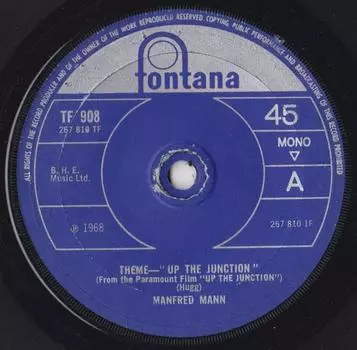 7-дюймовая пластинка MANFRED MANN - Тема Up The Junction TF908 Fontana 1968 UK Рок Б/У