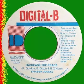 7-дюймовая пластинка SHABBA RANKS - Increase The Peace NONE Digital-B 1996 Ямайка Регги, Ска и Даб Б/У