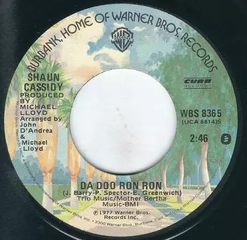 7-дюймовая пластинка ШОН КЭССИДИ - Da Doo Ron Ron / Holiday WBS8365 Warner Bros. Re 1977 Американский Рок Б/У