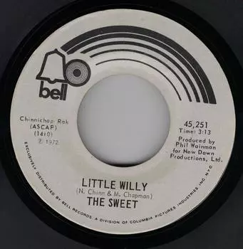 7-дюймовая пластинка SWEET - Little Willy / Man From Mecca 45251 Bell Records 1972 США Рок Б/У