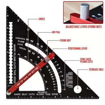 7-дюймовая плотницкая треугольная линейка, регулируемая многофункциональная плотницкая разметка, угольник, столярные инструменты, квадратная измерительная линейка чёрный
