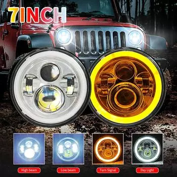 7-дюймовая светодиодная фара H4 Hi-Lo с круглыми фарами Halo Angel Eyes для Lada 4x4 Urban Niva Jeep JK Land Rover Defender Hummer 1 piece