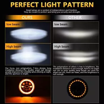 7-дюймовая светодиодная фара, круглая фара с дальним светом, ДХО и янтарным указателем поворота для автомобилей 1 Piece чёрный