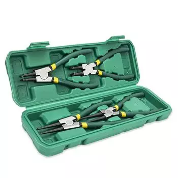 7-дюймовые 4-элементные плоскогубцы для зажимов — прочный набор инструментов для внутренних и внешних кольцевых зажимов с прямым и угловым инструментом для легкого снятия колец и удержания колец