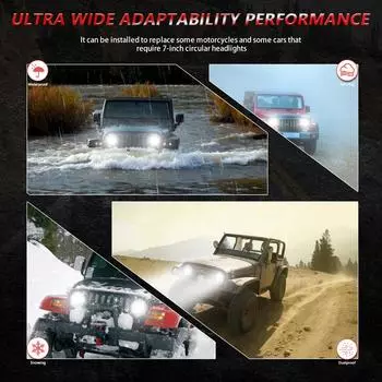 7-дюймовые автомобильные светодиодные фары с дальним/ближним светом DRL указателя поворота 6000K/3000K 300 Вт водонепроницаемый чёрный