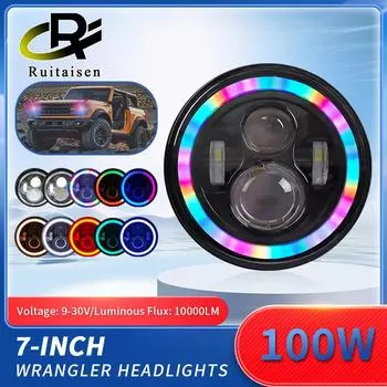 7-дюймовые круглые светодиодные фары для автомобиля RGB Halo Ring Angel Eyes Off Road H4 LED Lamp Auxiliary Fog Light для Wrangler Harley Jk Tj Lj 1 piece