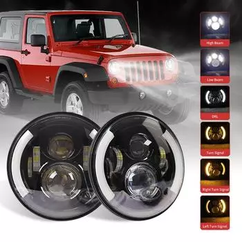 7-дюймовые светодиодные фары 6000K 60 Вт, ангельские глазки, DRL, янтарный указатель поворота для Jeep Wrangler JK TJ 1 piece