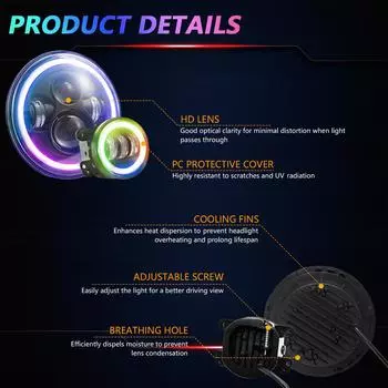 7-дюймовые светодиодные фары и 4-дюймовые противотуманные фары, круглая фара и комплект противотуманных фар с дальним и ближним светом ДХО чёрный