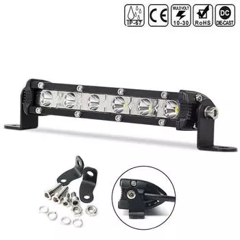 7-дюймовый, 30 Вт, прямой тонкий светодиодный светильник, однорядный прожектор для внедорожников 4X4, внедорожный светодиодный рабочий фонарь для квадроциклов Spot beam