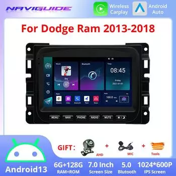 7-дюймовый Android 13 для Dodge Ram 2013-2018 без DVD автомобильный беспроводной Carplay и Android Auto с сенсорным экраном IPS 4G WIFI BT 5.0 красный