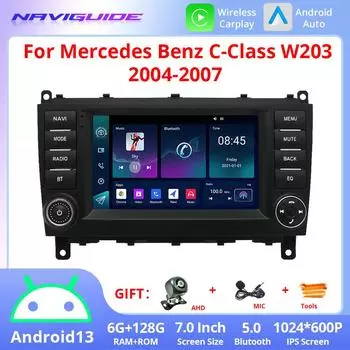 7-дюймовый Android 13 GPS автомобильный мультимедийный плеер для без DVD Mercedes Benz C-Class W203 беспроводной Carplay и Android Auto GPS красный
