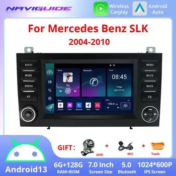 7-дюймовый Android 13 GPS автомобильный мультимедийный плеер для без DVD Mercedes Benz SLK 2004-2010 беспроводной Carplay и Android Auto 4G WIFI BT 5.0 FM GPS красный