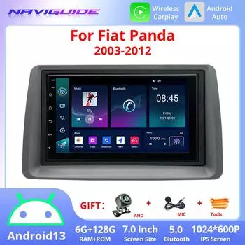 7-дюймовый Android 13 GPS автомобильный мультимедийный проигрыватель для Fiat Panda 2003-2012 без DVD беспроводной Carplay и Android Auto 4G WIFI BT 5.0 FM GPS красный