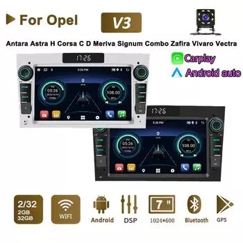 7-дюймовый Android-радио для Opel Antara Astra H Corsa CD Meriva Signum Combo Zafira Vivaro Multimedia Carplay GPS-навигация Светодиодные часы 2 + 32 ГБ чёрный