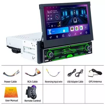 7-дюймовый автомобильный MP5-плеер 1 Din с AUX BT TF USB, цветной подсветкой, RDS-радио, беспроводная система Android AUTO/CarPlay Mirrorlink, автомобильная стереосистема 2+32G