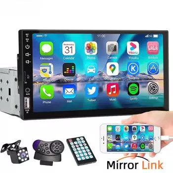 7-дюймовый автомобильный радиоприемник 1 Din MP5-плеер с сенсорным экраном Мультимедиа FM ISO Мощность Aux вход USB Bluetooth Зеркальная связь Универсальное авторадио