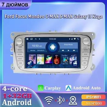7-дюймовый автомобильный радиоприемник Android Carplay для Ford Focus Mondeo C-MAX S-MAX Galaxy II Kuga автомобильный мультимедийный плеер Autoradio 1+32 ГБ чёрный