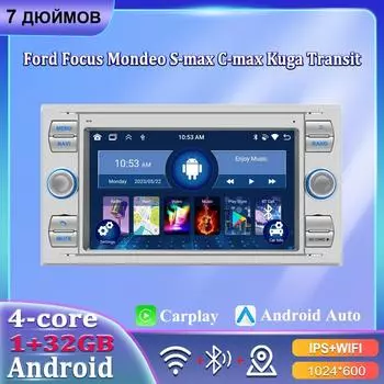 7-дюймовый автомобильный радиоприемник Android Carplay для Ford Focus 2007 Mondeo S-max C MAX Kuga Galaxy Fiesta Transit Fusion автомобильный мультимедийный проигрыватель Autoradio 1+32 ГБ чёрный