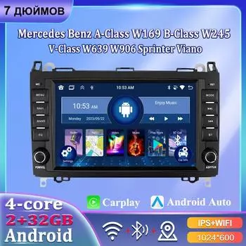 7-дюймовый автомобильный радиоприемник Android Carplay для Mercedes Benz A-Class W169 B-Class W245 V-Class W639 W906 Sprinter Viano Автомобильный мультимедийный плеер Autoradio 2+32 ГБ 1+32GB чёрный