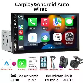 7-дюймовый автомобильный радиоприемник Carplay Android Auto 1 Din мультимедийный Bluetooth-плеер Mirror-Link HD сенсорный экран USB FM AUX вход