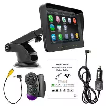 7-дюймовый автомобильный стерео MP5-плеер BT Hands-Free Calling FM-радио Поддержка Carplay Android Auto Phone Link Помощь при движении задним ходом Двойной USB чёрный