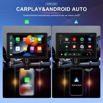 7-дюймовый беспроводной экран Carplay для мотоцикла Android Auto IP67, водонепроницаемый, наружный, 1000 нит, внешний, портативный экран для мотоцикла чёрный