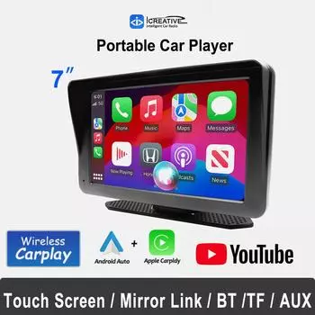 7-дюймовый беспроводной Apple Carplay Android Auto мультимедийный плеер с сенсорным экраном MirrorLink FM-передача 5G WiFi Поддержка Youtube