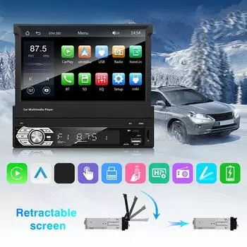 7-дюймовый Carplay автомобильный радиоприемник Проводной Carplay Android Auto Bluetooth HD FM-радио Реверсивный MP5-плеер Управление на рулевом колесе чёрный